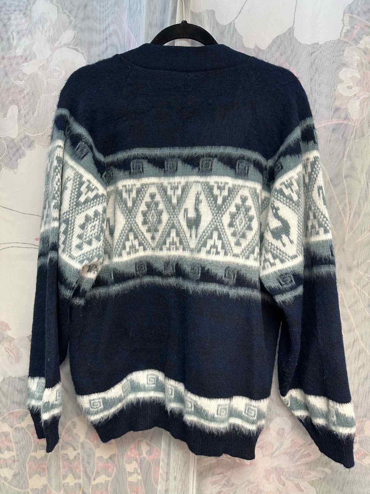 INCA Artesanias Baby Alpaca Wool Heavy Llama Size One Size Navy/White Cardigan