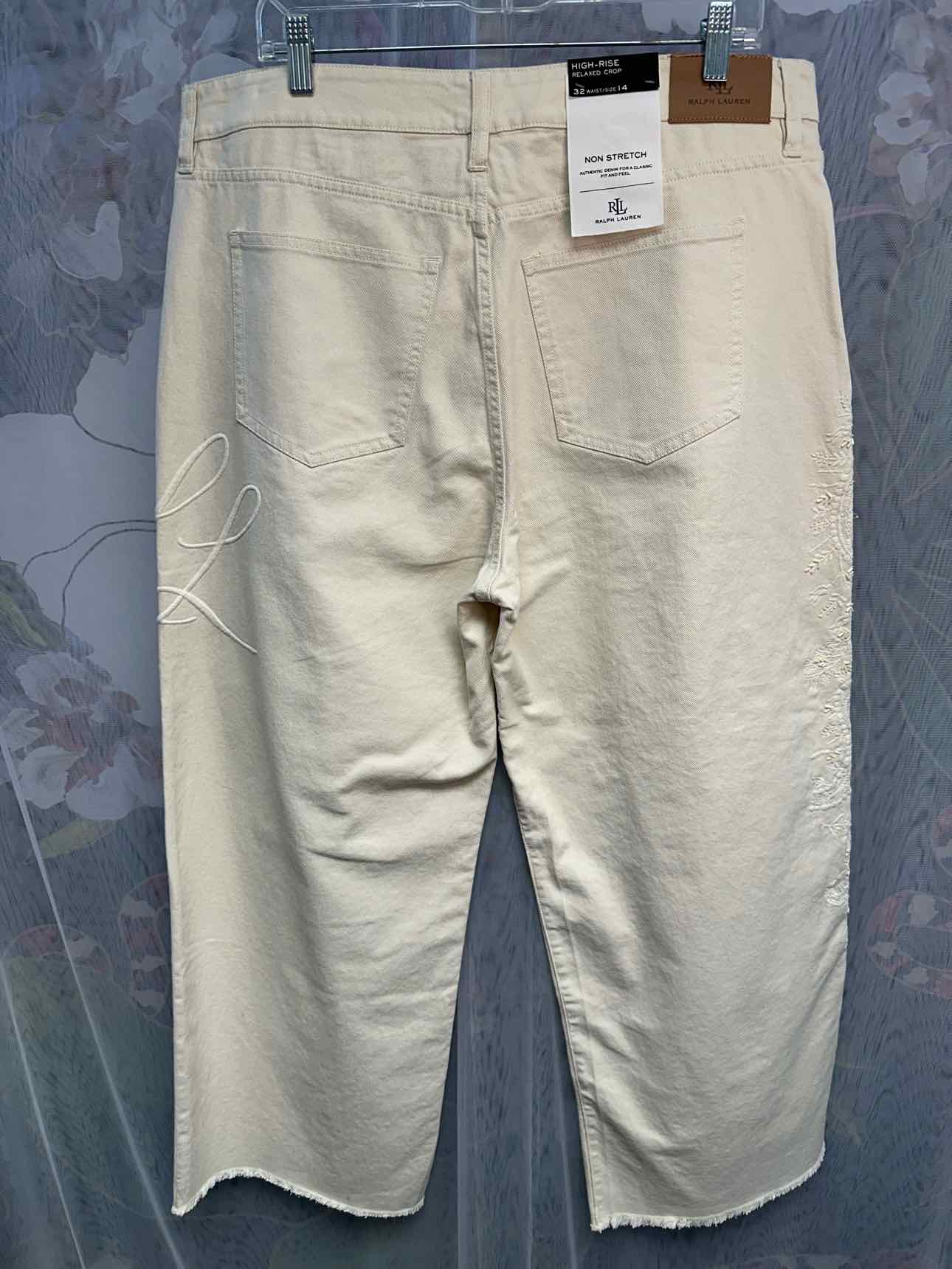 Lauren Ralph Lauren NEW NWT High Rise Relaxed 14 Beige RLL Embroidered Pants