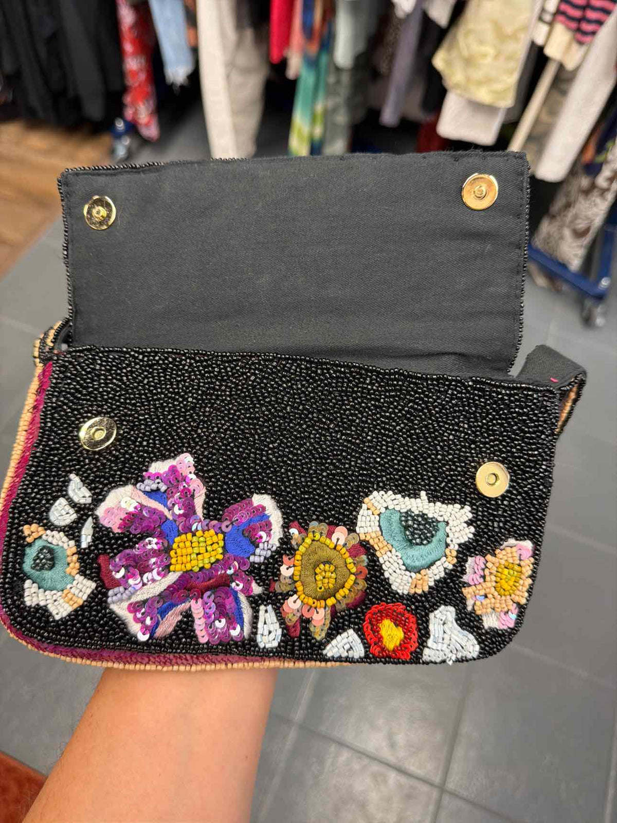 Anthropologie The Fiona Beaded Bag Floral Pattern