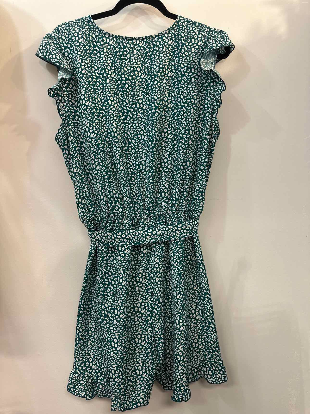 Large Dark Teal and White Floral Ruffle Animal Print Romper