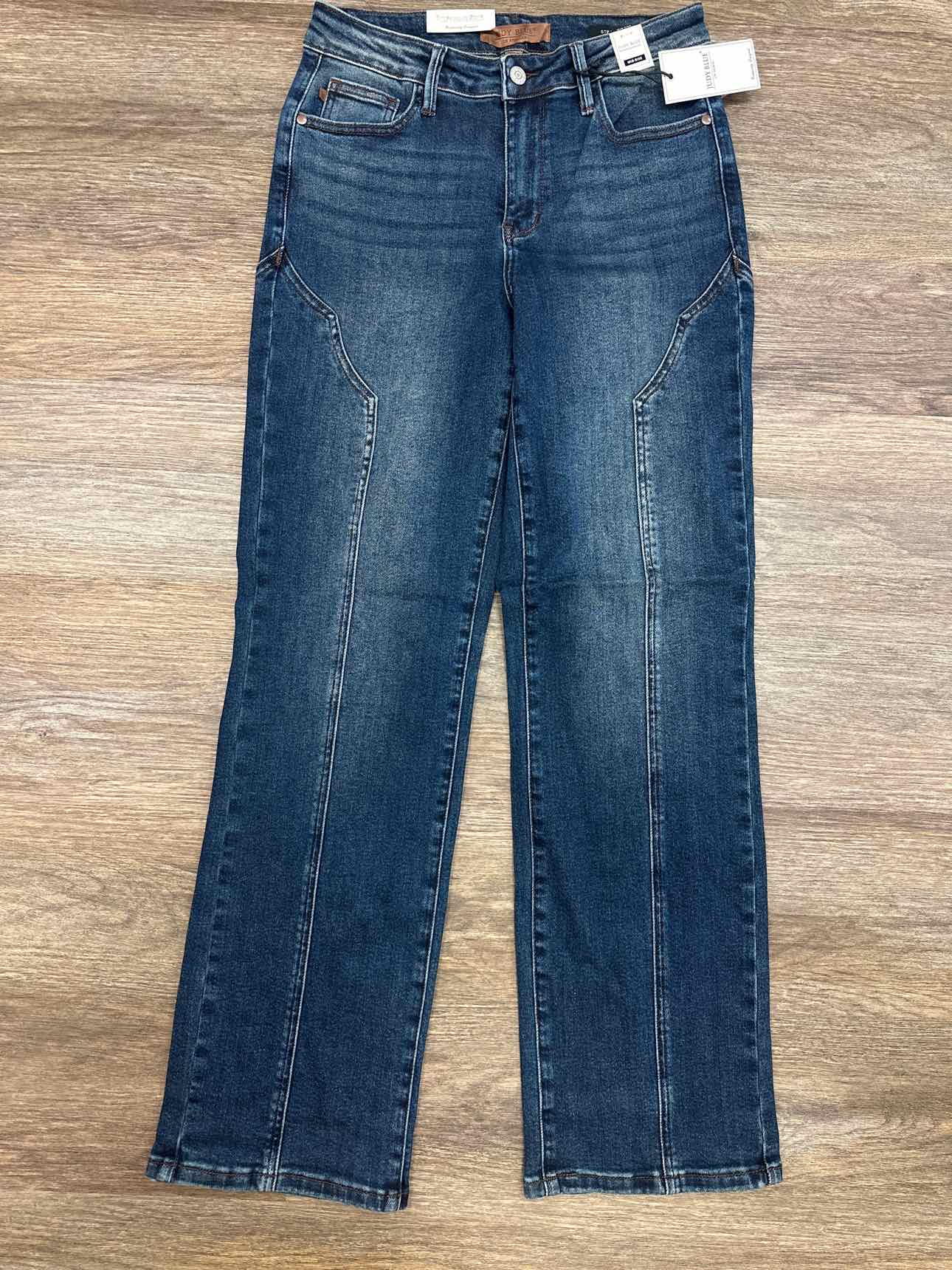 Judy Blue Midrise Straight Western Seam Detail Dark Wash Jeans