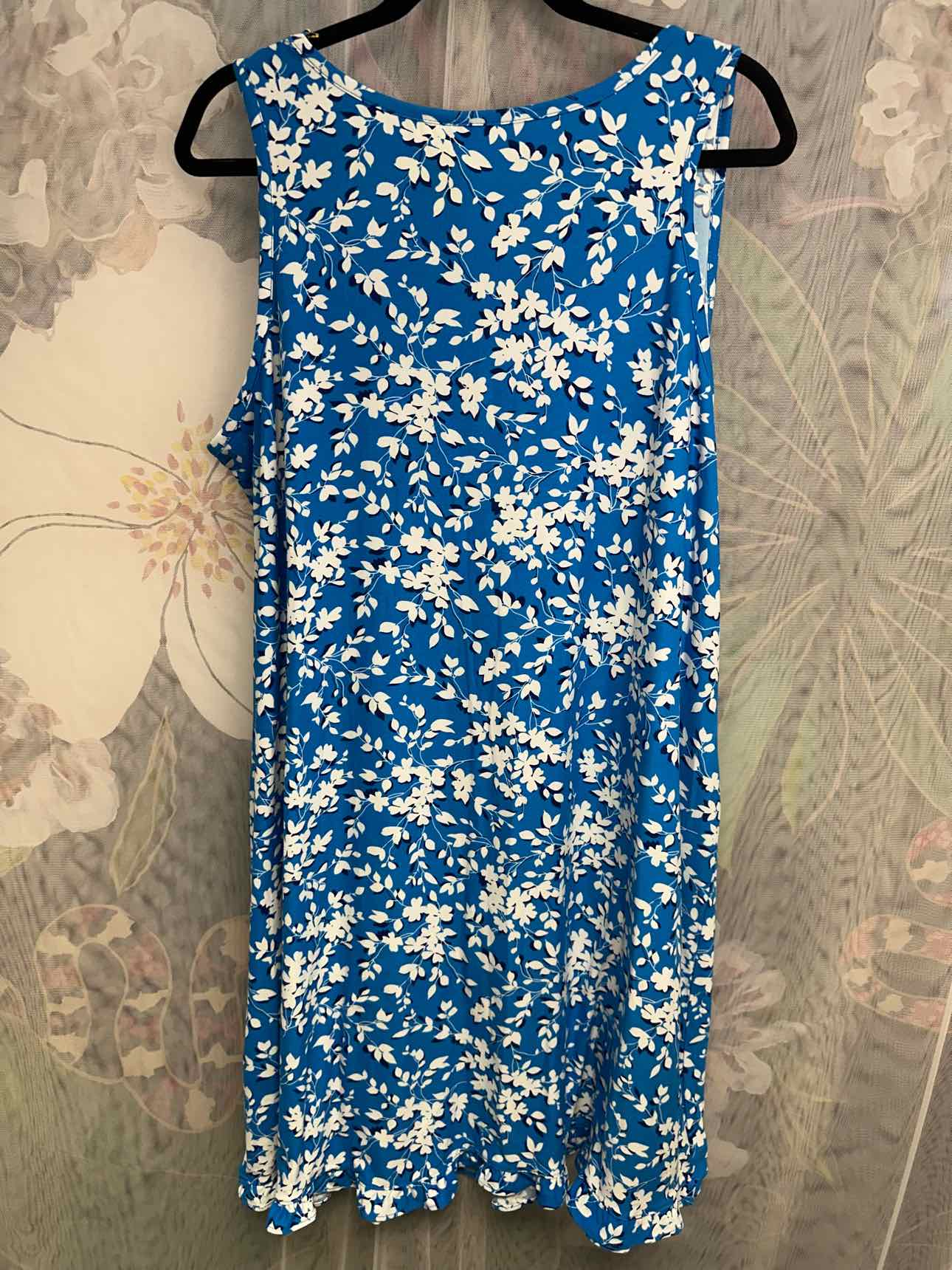 Draper James NEW NWT Floral Stretch Sleeveless Ruffle Hem L/XL Blue/White Dress