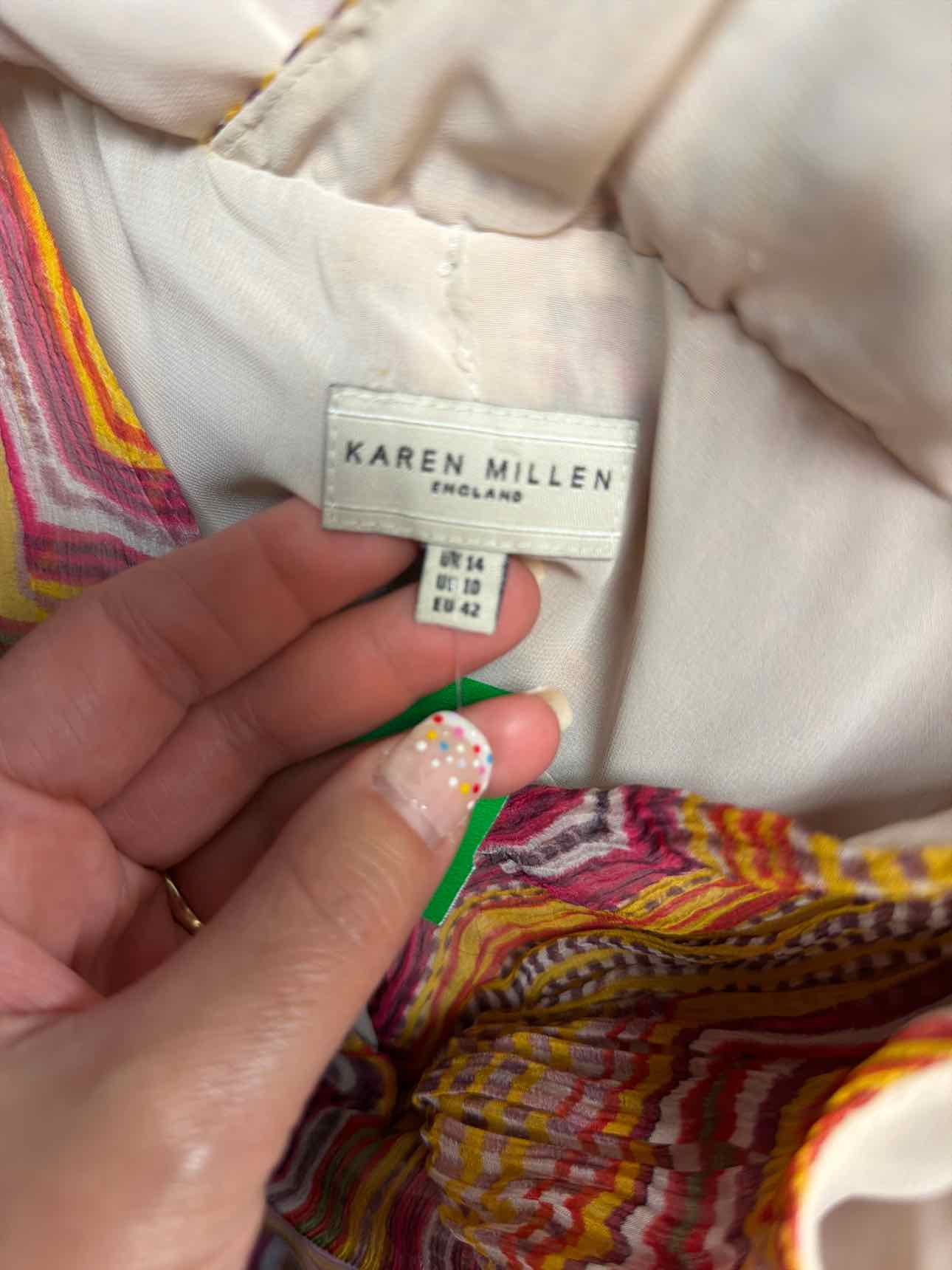 Karen Millen 100% Silk Plunge Surplice Sleeveless Shift 10 Orange/Pink Dress