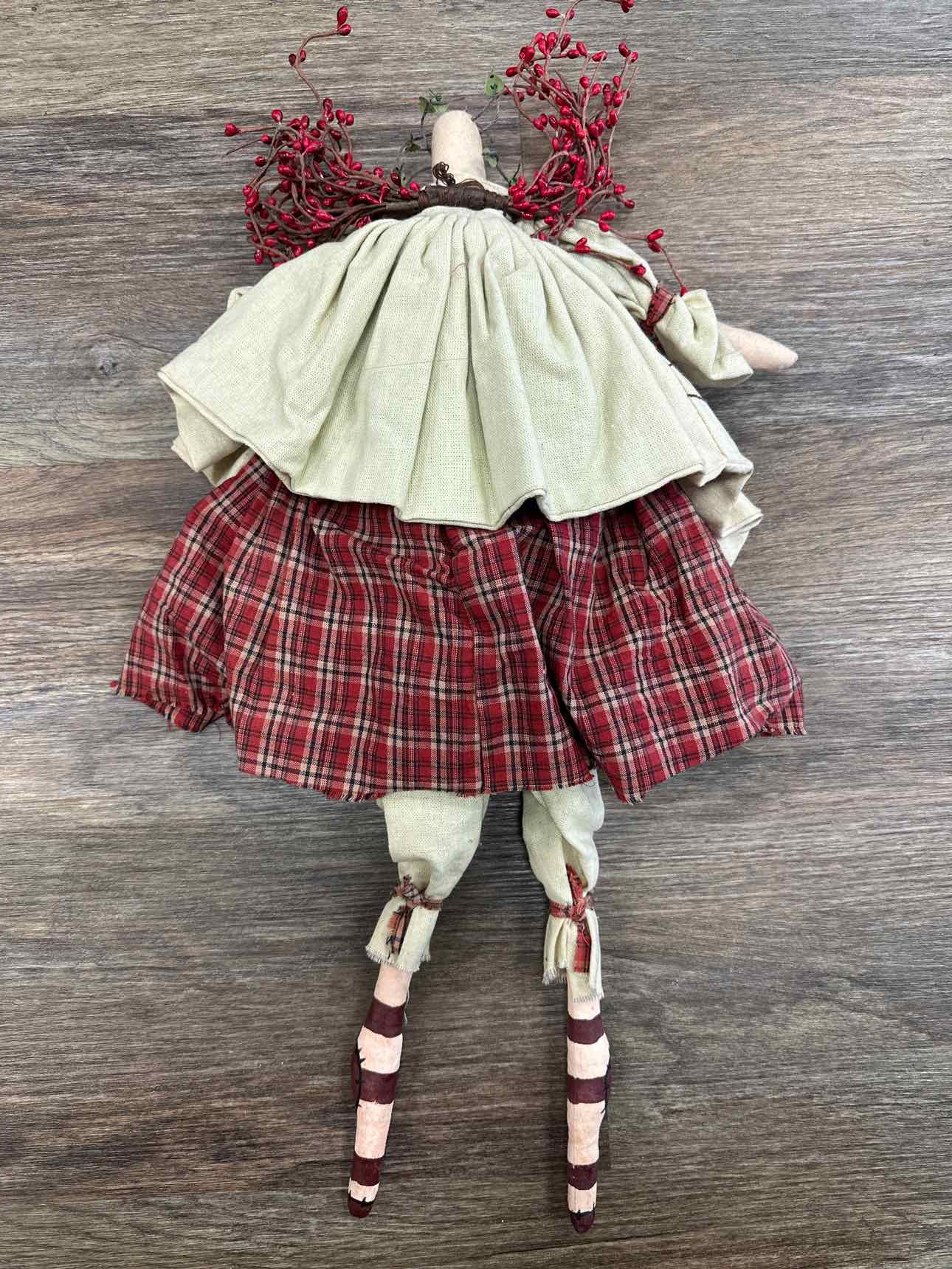 Primitive Folk Art Cloth Ange 22" Red Brown Tenderheart Treasures Home Decor