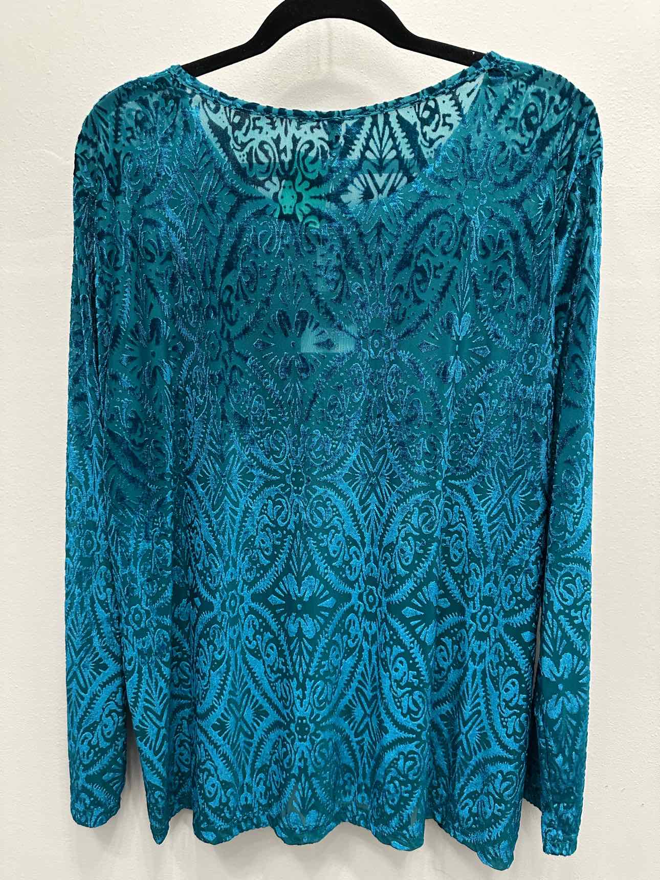Sterling Kreek NEW NWT Velour Semi Sheer Long Sleeve Size 3X Teal Top