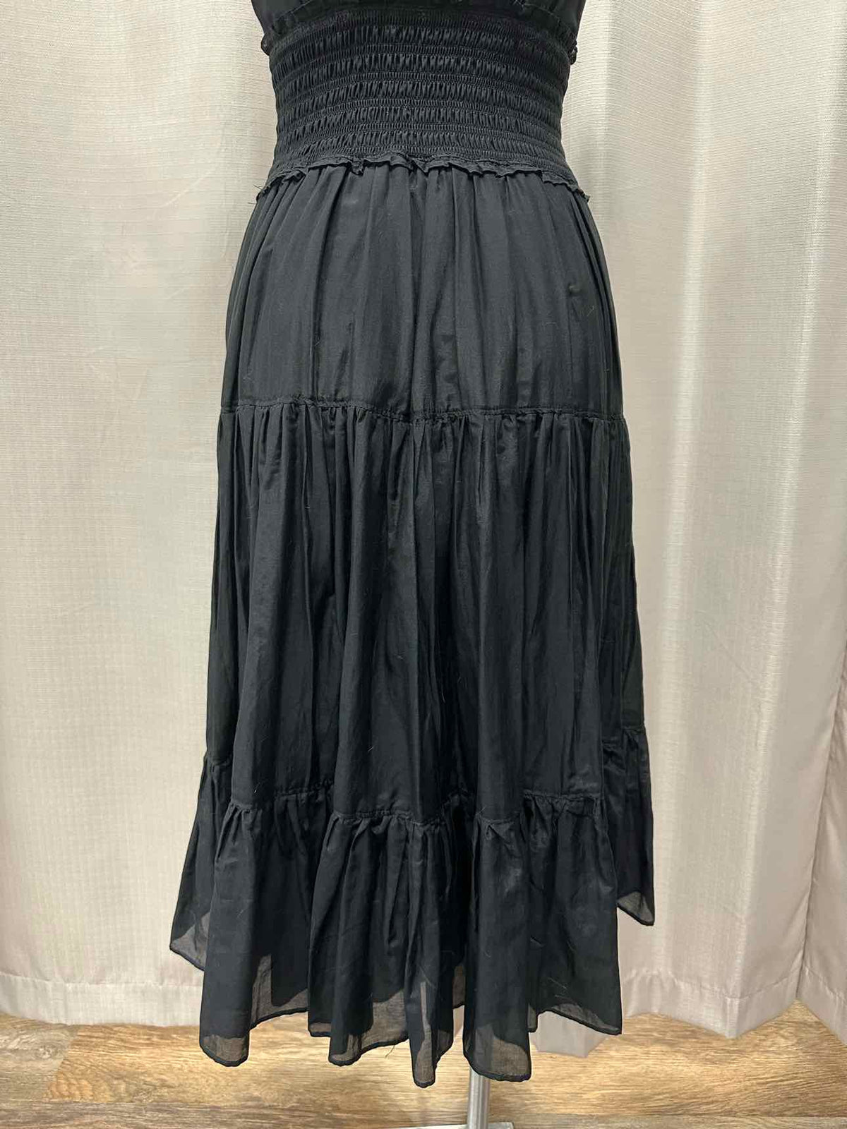 cinq a sept Silk/Linen Blend Tiered Smock Lightweight Sweetheart 0 Black Dress