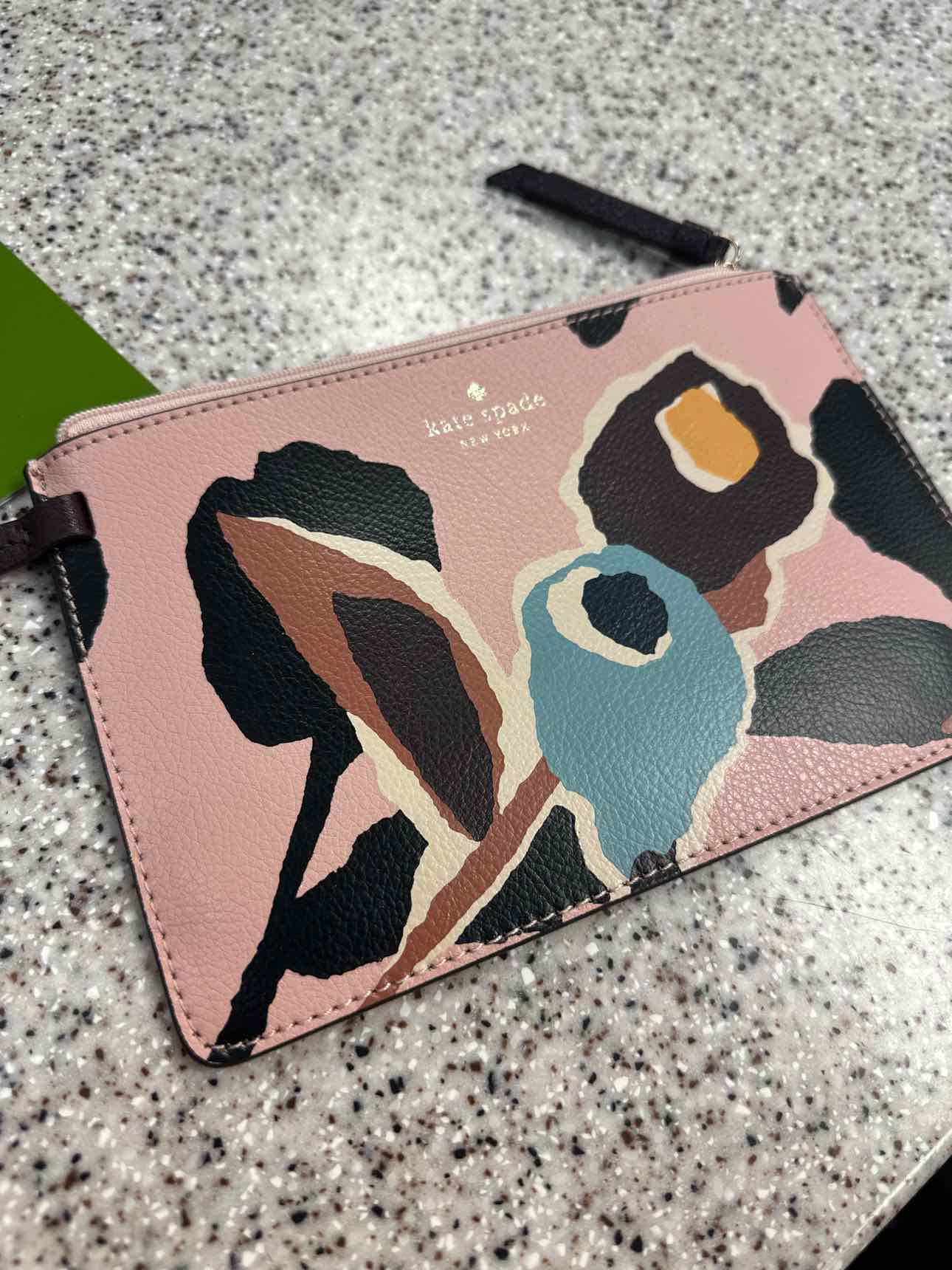 Kate Spade Cameron Paper Rose Design Wristlet Pink and Black Slim Leather Wallet