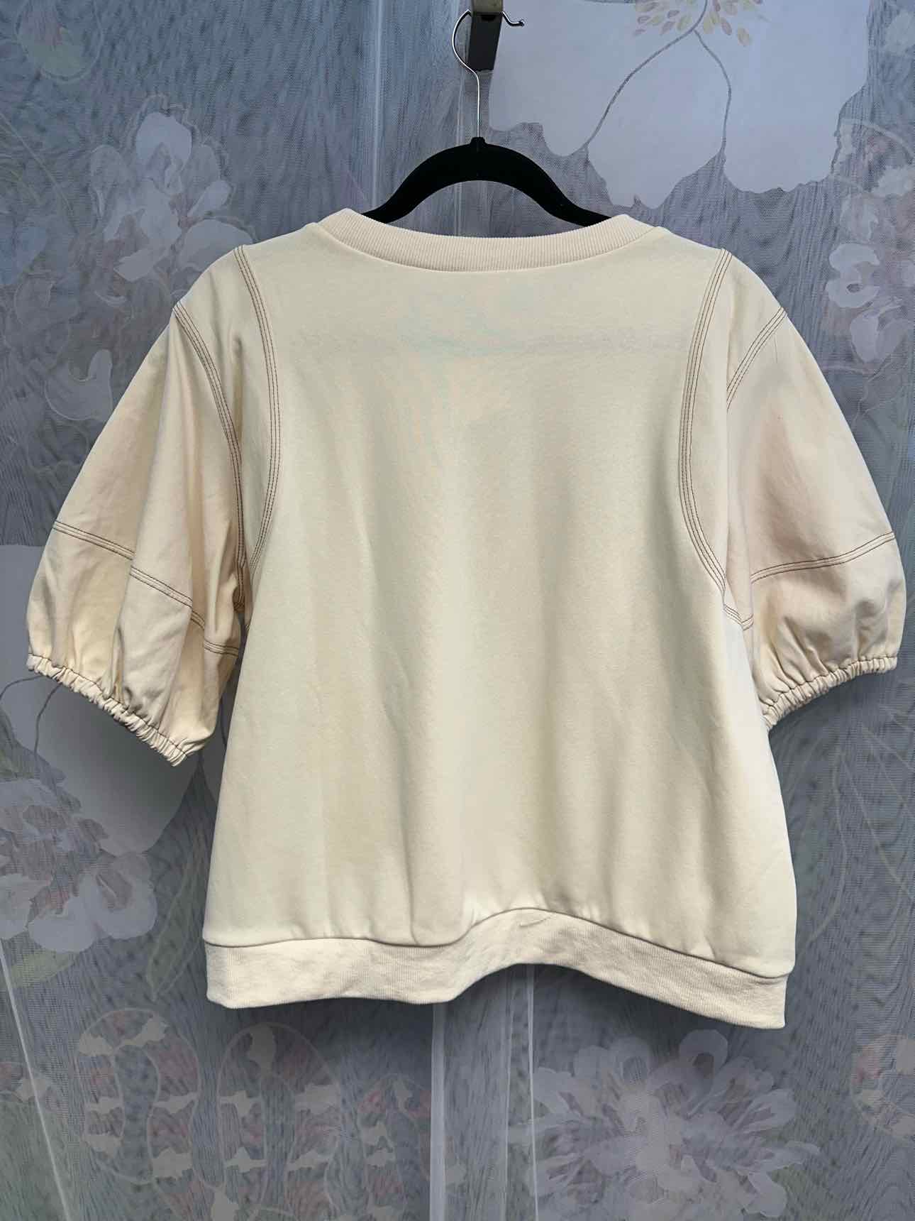entro NEW NWT Oversized Cropped Puffy Sleeve Lightweight Sweater Large Cream Top