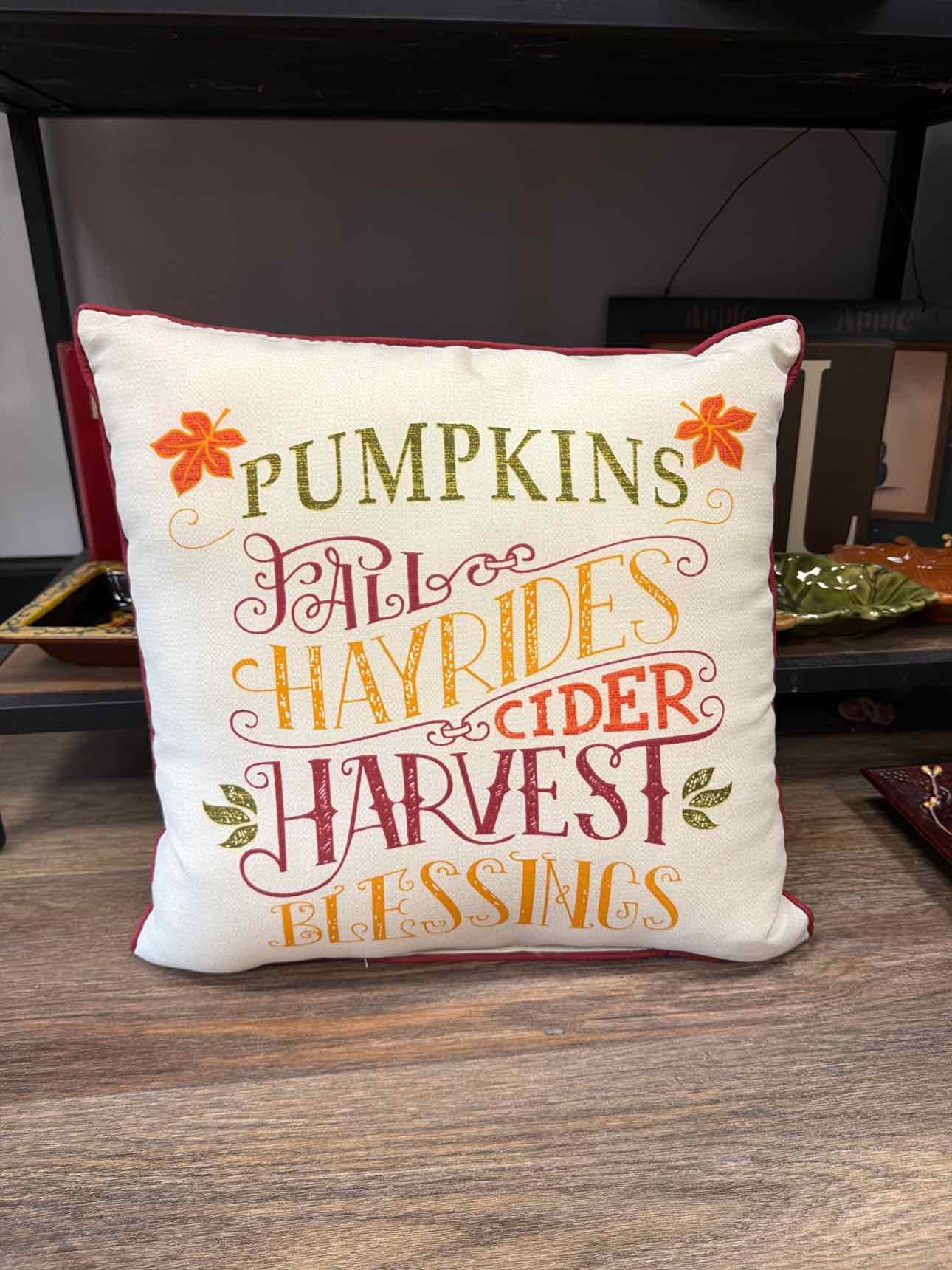 Pumpkins Fall Hayrides Cider Harvest Blessings double sided stuffed Pillow
