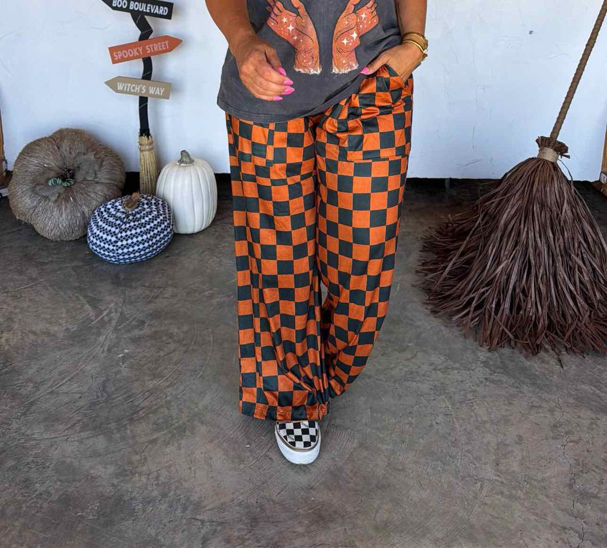 Falloween Orange and Black Check Hadie Lounge Fall Pants