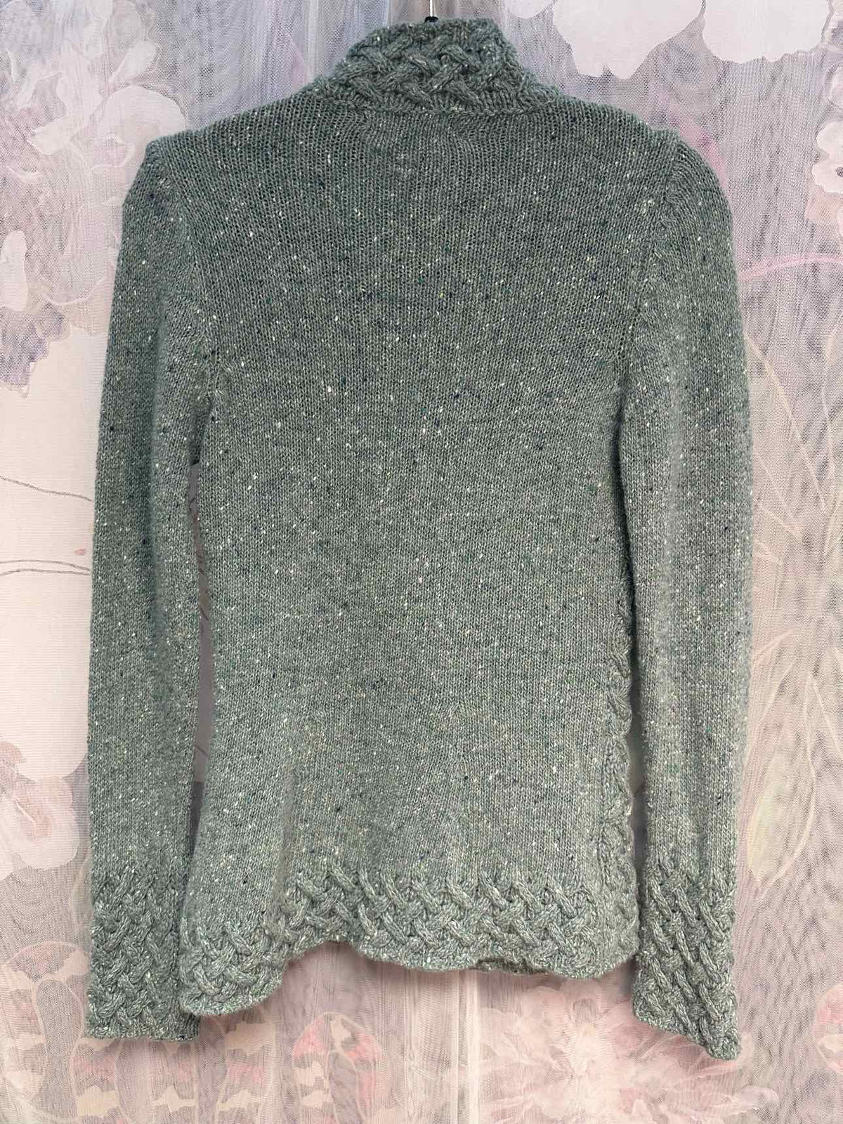 Irelands Eye Wool/Cashmere Blend Trellis Cable Knit Size Medium Teal Sweater