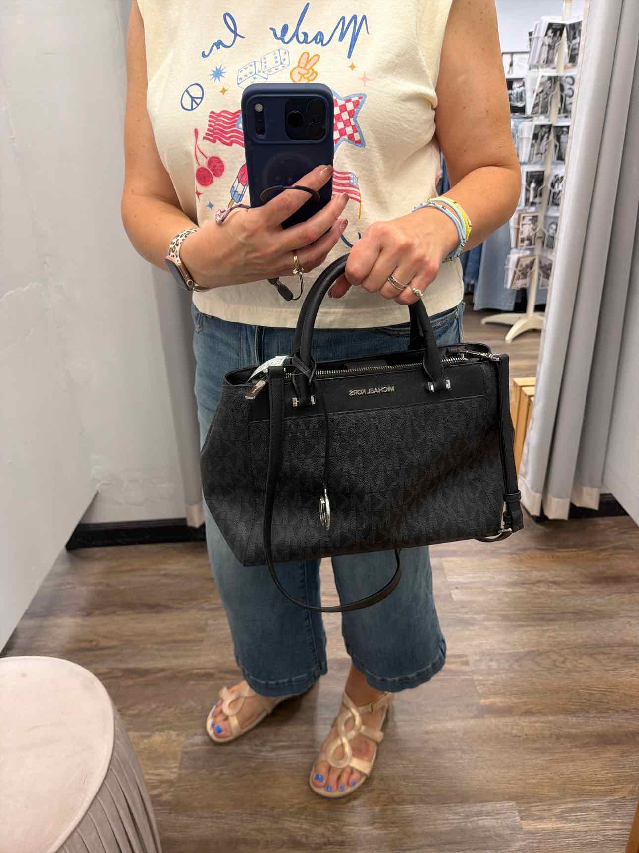 MICHAEL KORS Signature Logo Satchel Black Handbags