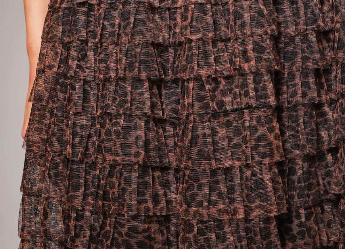 Leopard Ruffle Tiered A-Line Maxi Skirt
