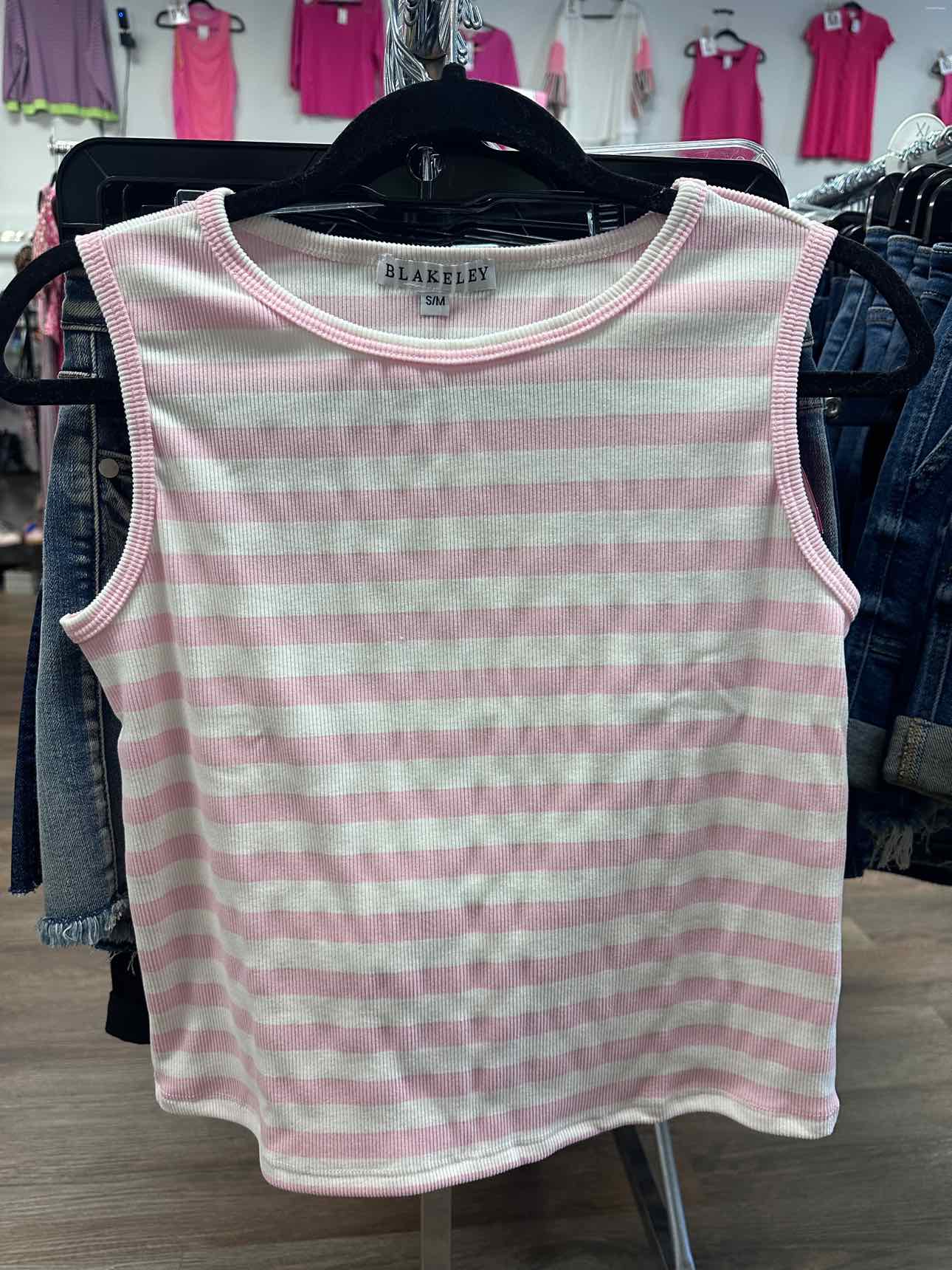 Haven Ribbed Striped Cropped Sleeveless Pink Tank Top