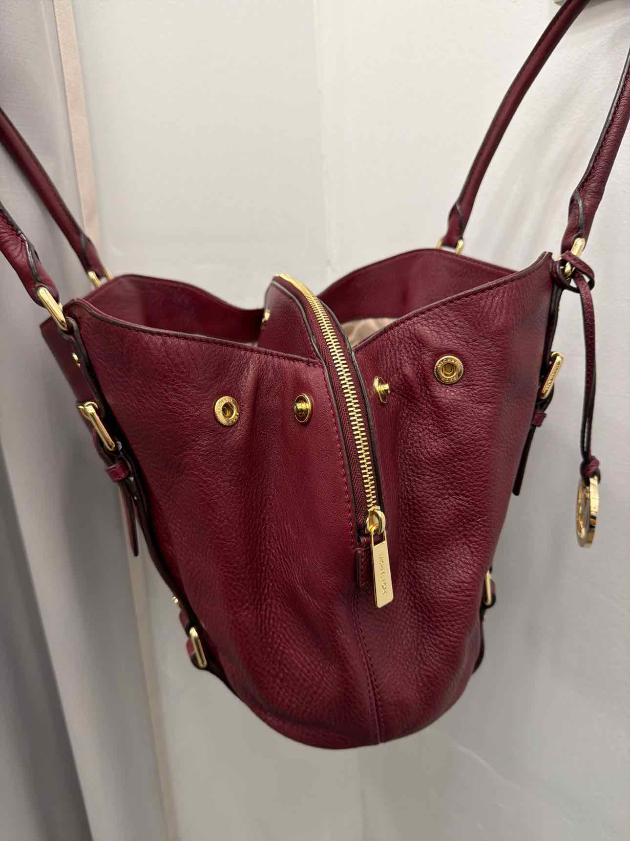 MICHAEL KORS Bedford Pebble Leather Satchel Maroon Handbags