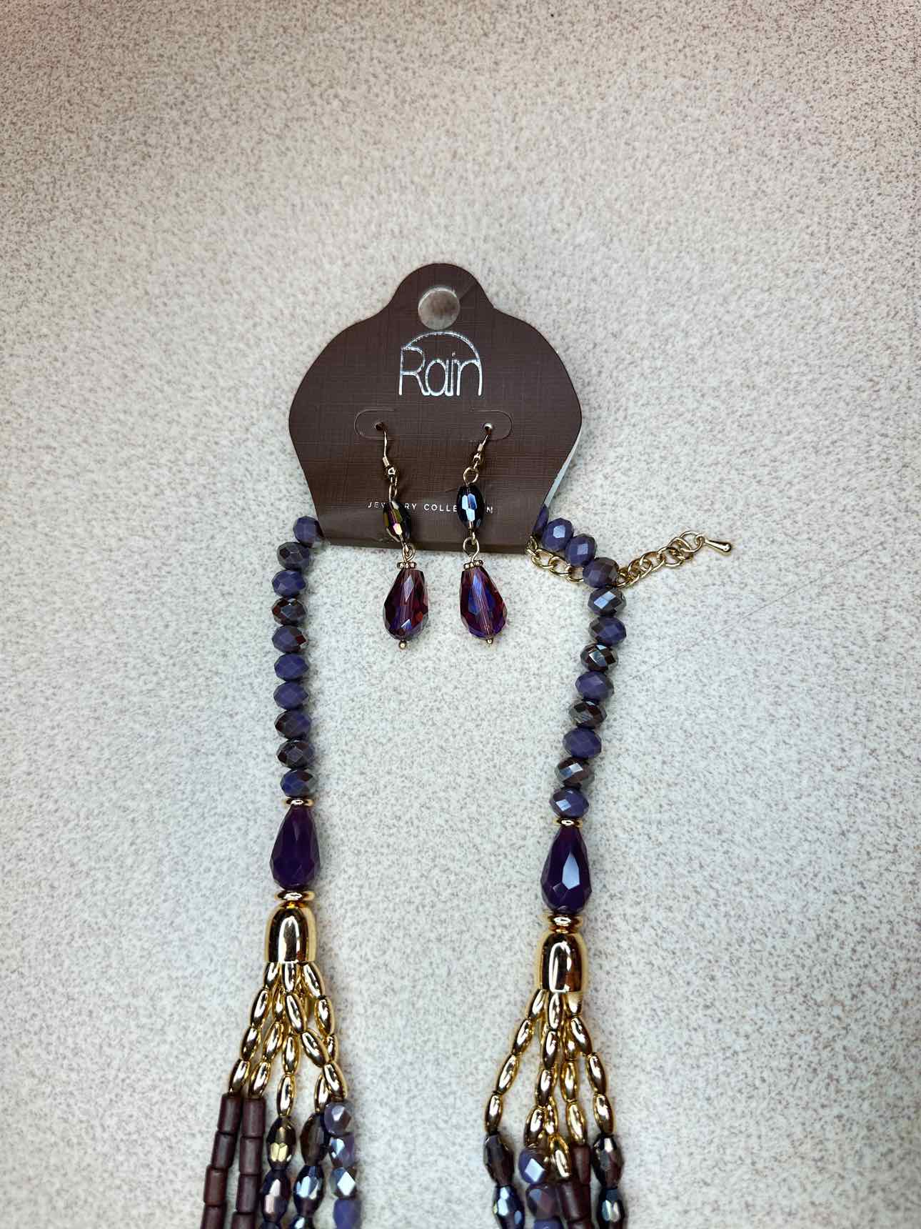 Purple Mix Glass Bead Layering Adjustable Necklace Earrings Set