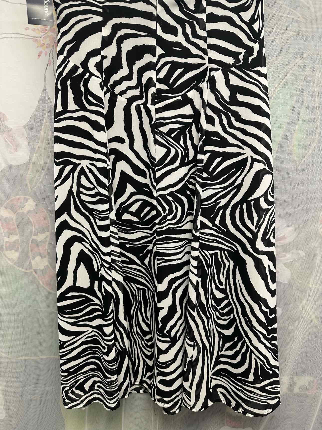 Evan-Picone NEW NWT Zebra Babydoll Midi Short Sleeve Size 10 White/Black Dress