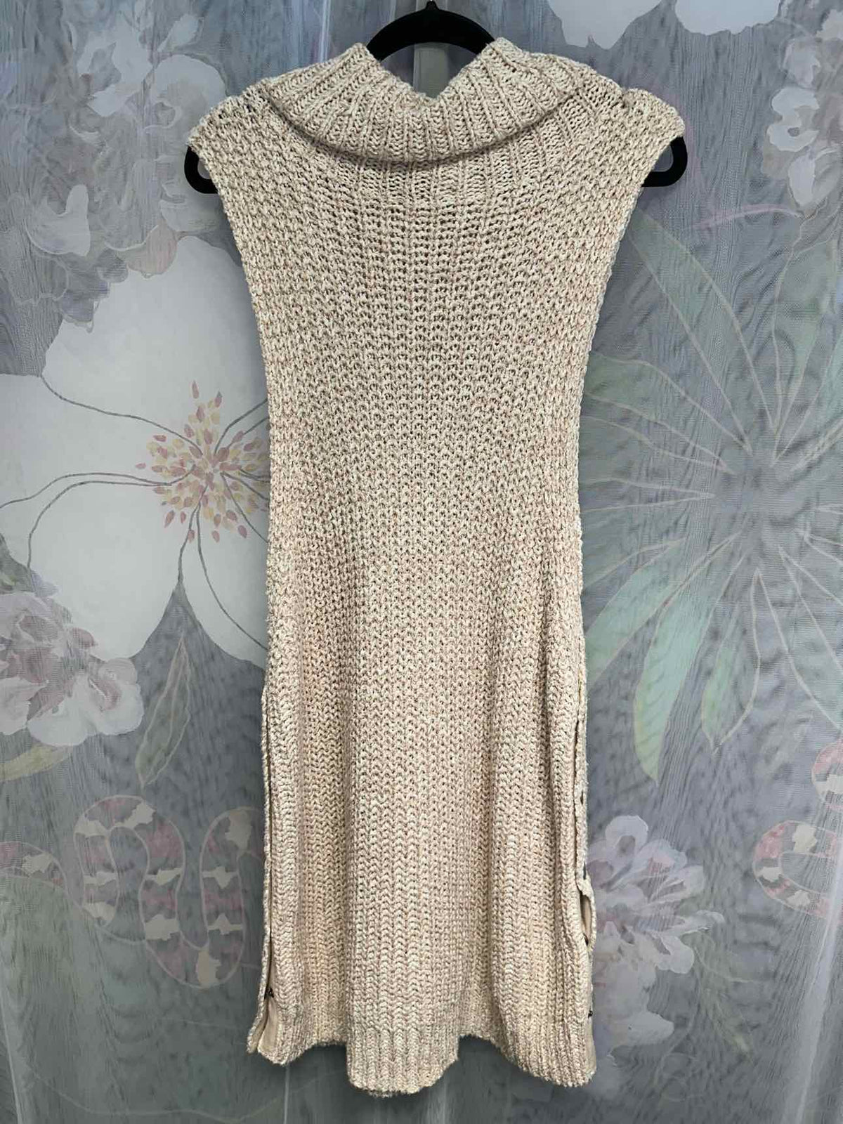Free People Woven Chunky Cowl Sleeveless Button Snap Hem Heavy Medium Tan Dress