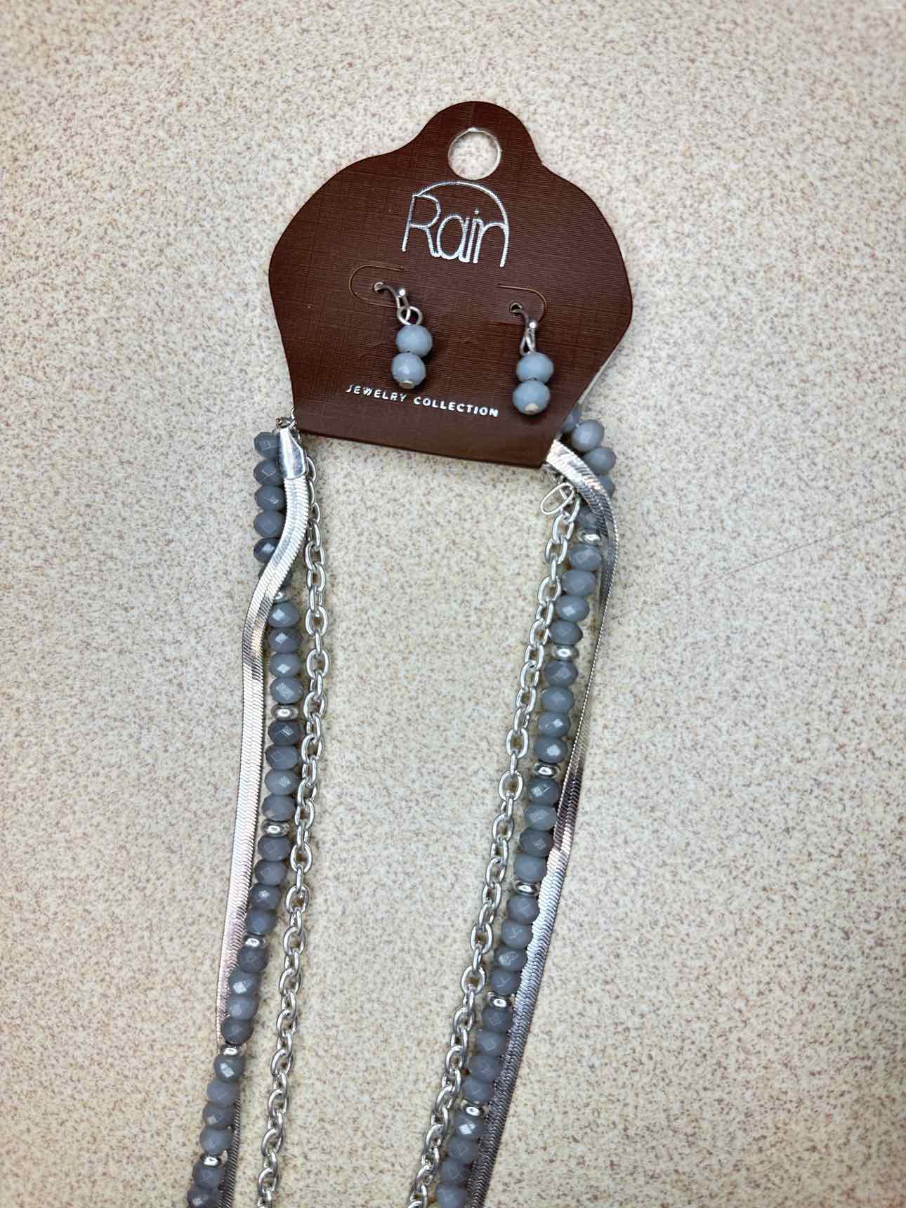 Gray Bead Chain Layering Silver-Tone Adjustable Necklace Earrings Set