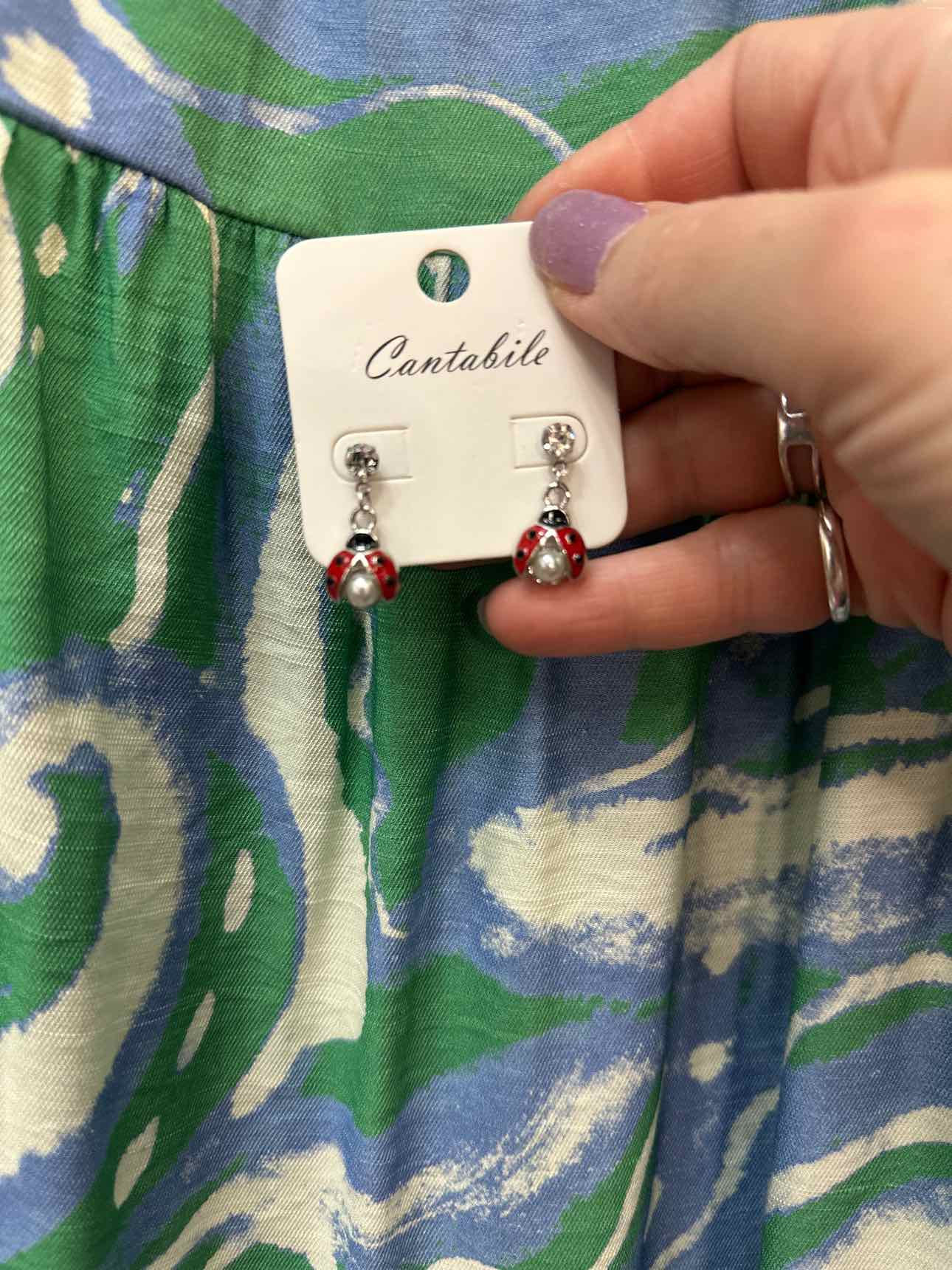 Ladybug & Rhinestone Silver-Tone Post Earrings