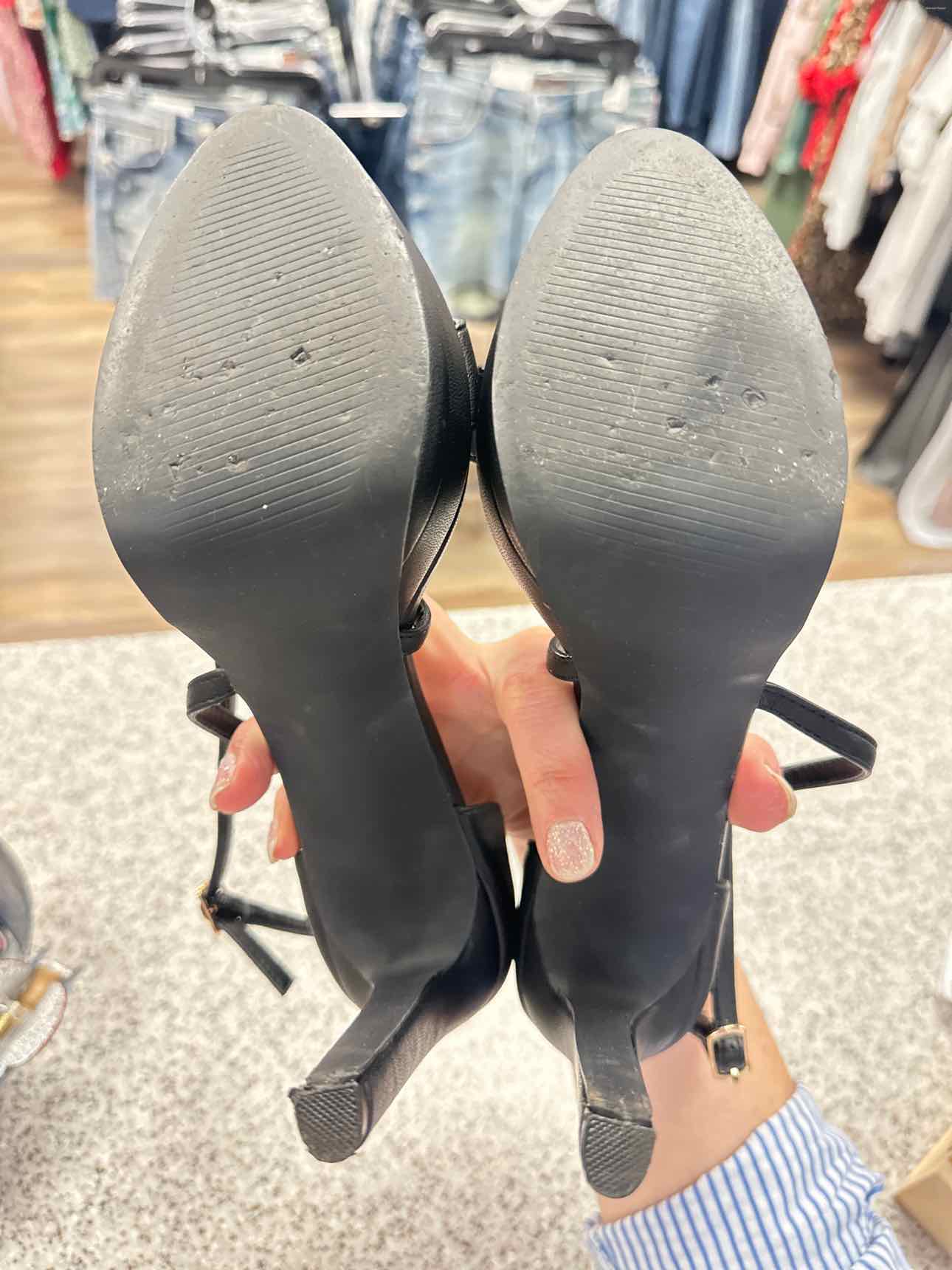 Shoedazzle Size 9 Black Faux Leather Platform Strappy 5" Heels Sandals