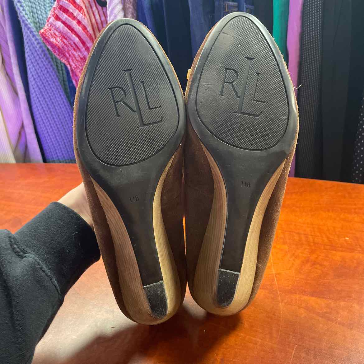 Lauren Ralph Lauren Bernee Wedge Heels Brown Leather Size 11