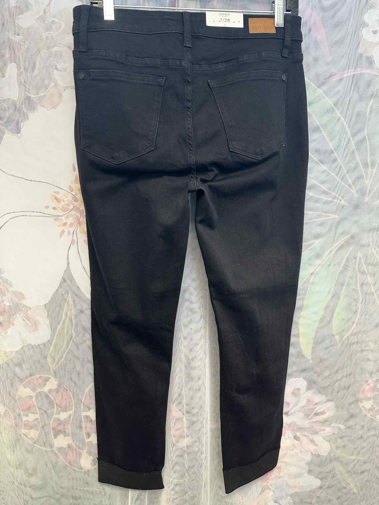 Judy Blue NEW NWT Garment Dyed Cuffed Distressed Slim Midrise 7/28 Black Jeans