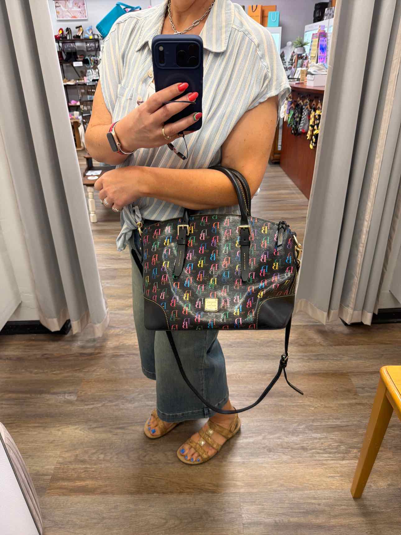 Dooney and Bourke Large Multi Color Domed Satchel DB Logo Handbags