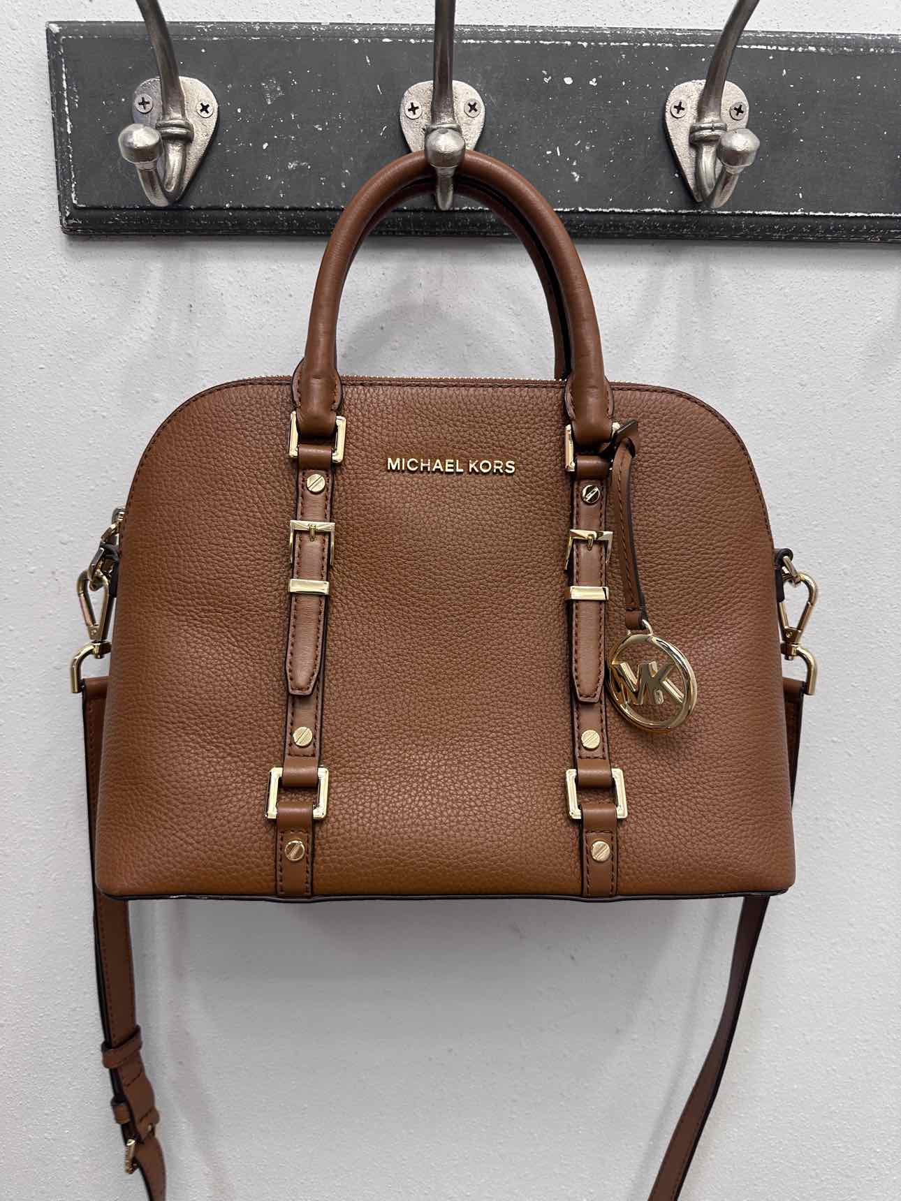 MICHAEL KORS Bedford Legacy Pebbled Leather Convertible Satchel Brown Handbags