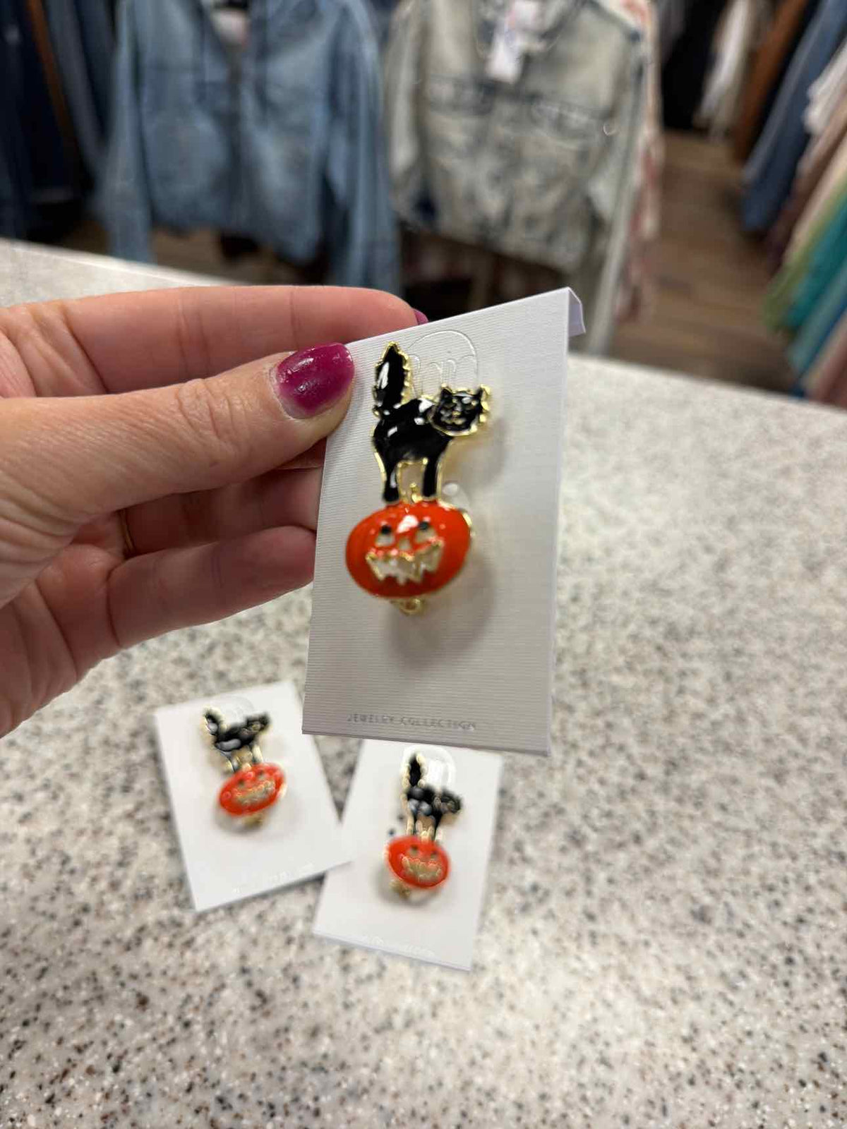Halloween Black Cat on Pumpkin Enamel 2" Gold-Tone Pin