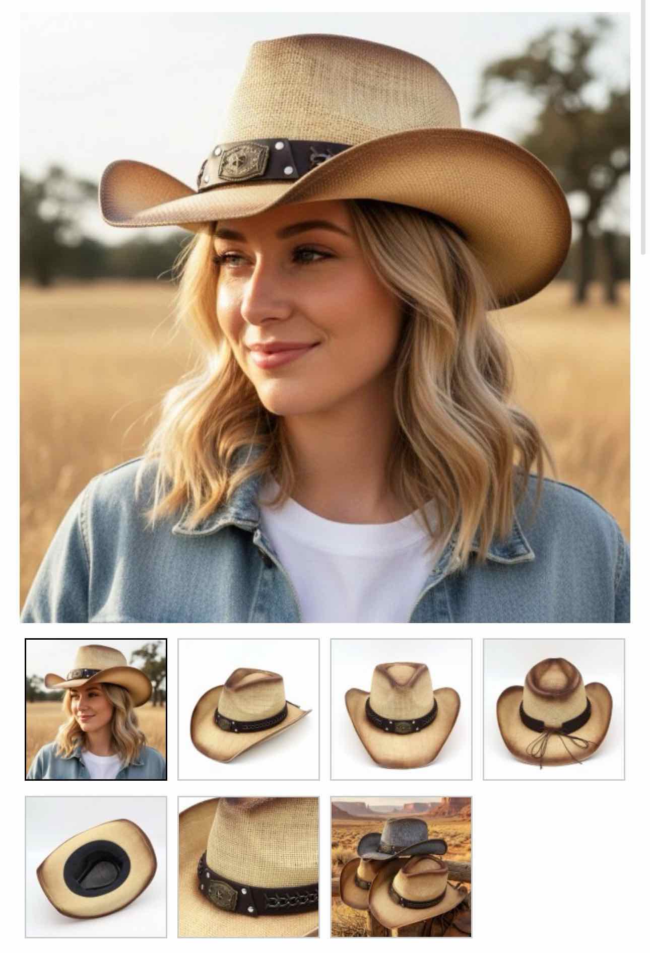 Rustic Cowboy Hat With Chain & Concho Detail & Vegan Leather Band