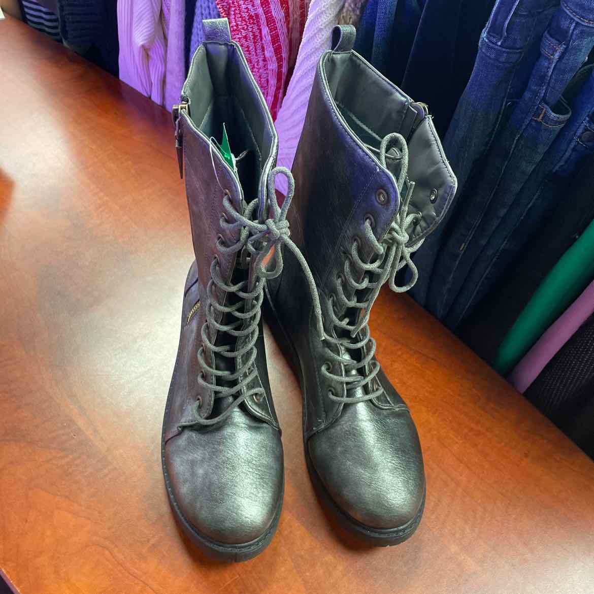 Seven7 Mr. Zipper Combat Zip Boots Metallic Black Size 11