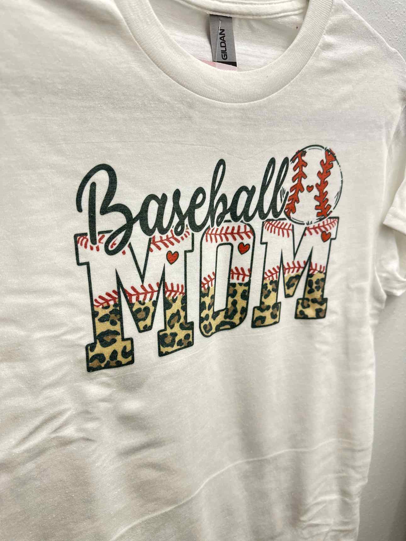 Baseball Mom Leopard Team Tee Tshirt White Top
