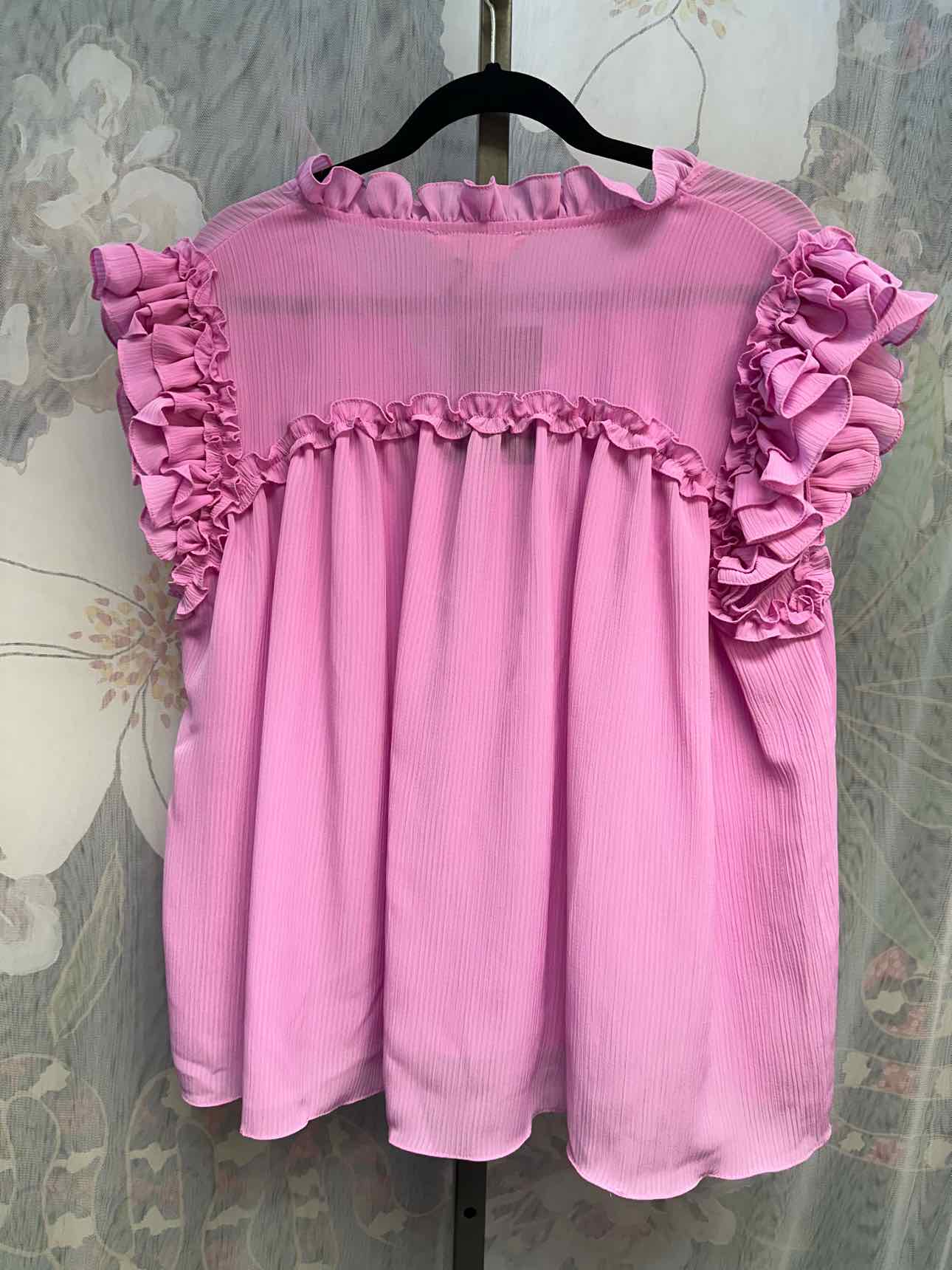 NWT J. NNA Large Fuchsia Top Ruffle Trim Textured Blouse
