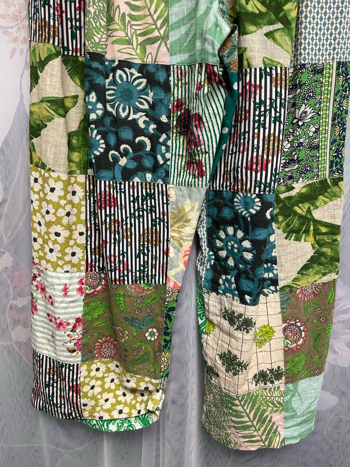Jaded Gypsy Patchwork Drawstring Waist Loose Fit Wide Leg Size L/XL Green Pants