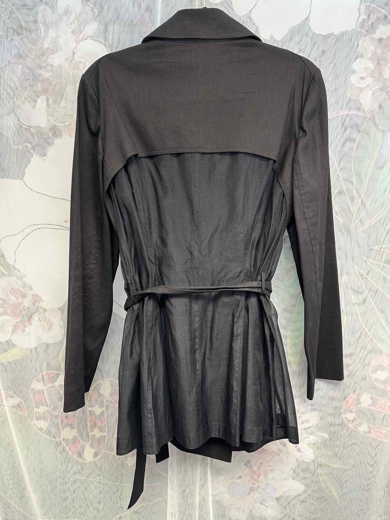Lafayette 148 Linen Cotton Blend Peacoat Belted Size Large Black Jacket