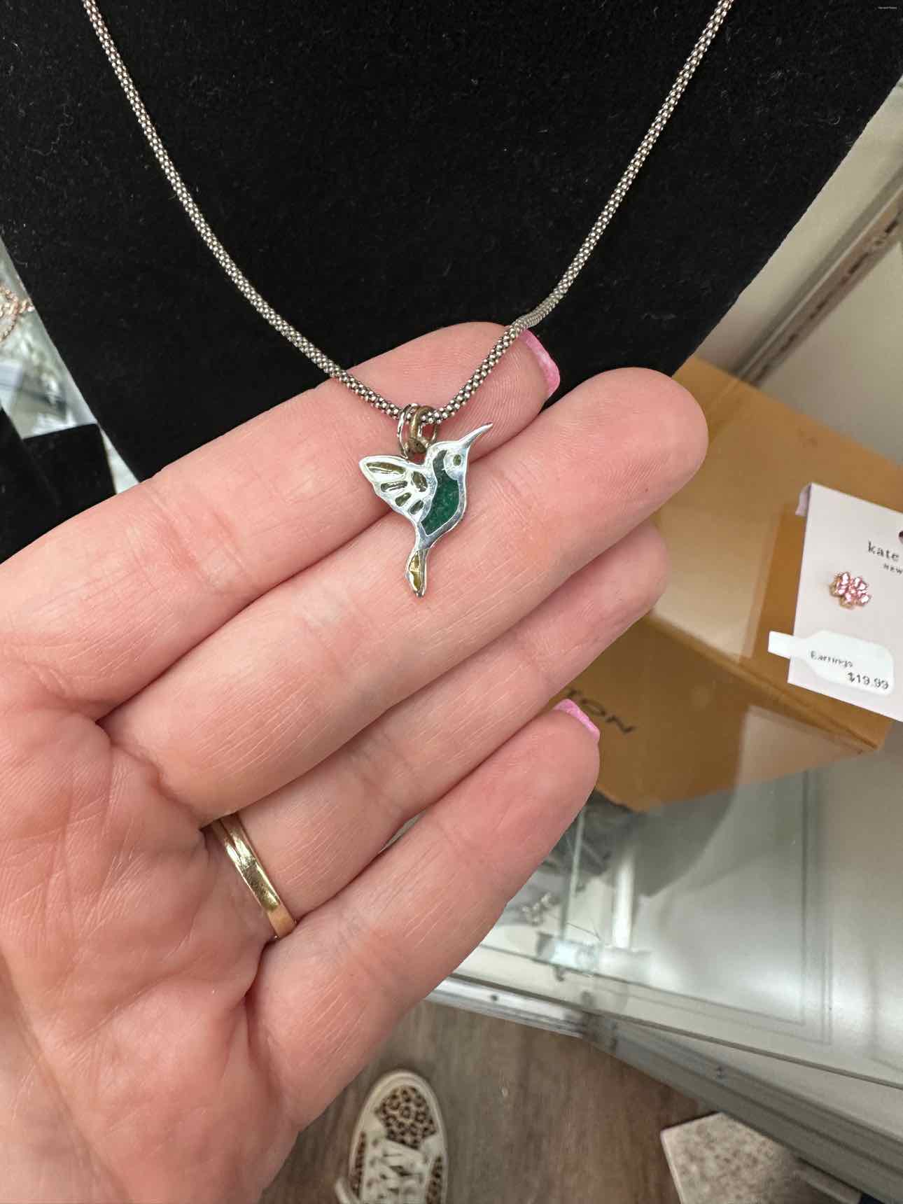 Sterling Silver 18" Rope Necklace with Hummingbird Pendant