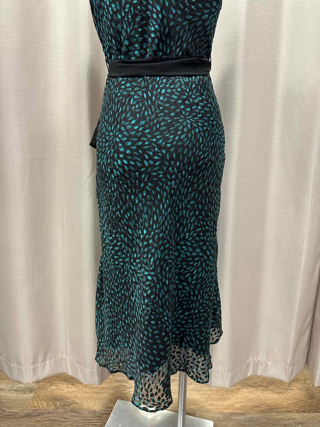 Karen Millen Flowy Print Design Belted Size 14 Black/Teal Dress