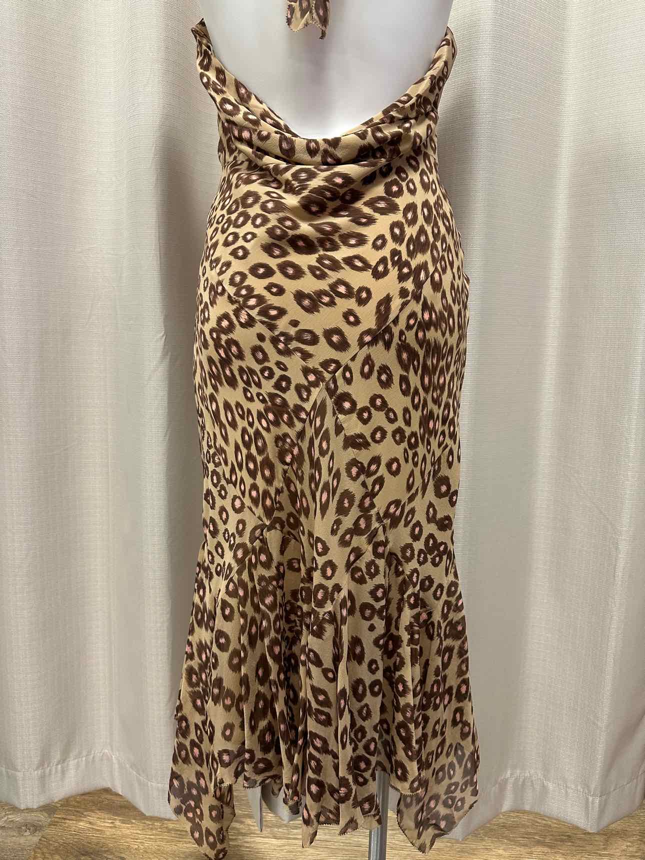 Karen Millen NEW NWT 100% Silk Animal Print Halter Mermaid Size 10 Tan Dress