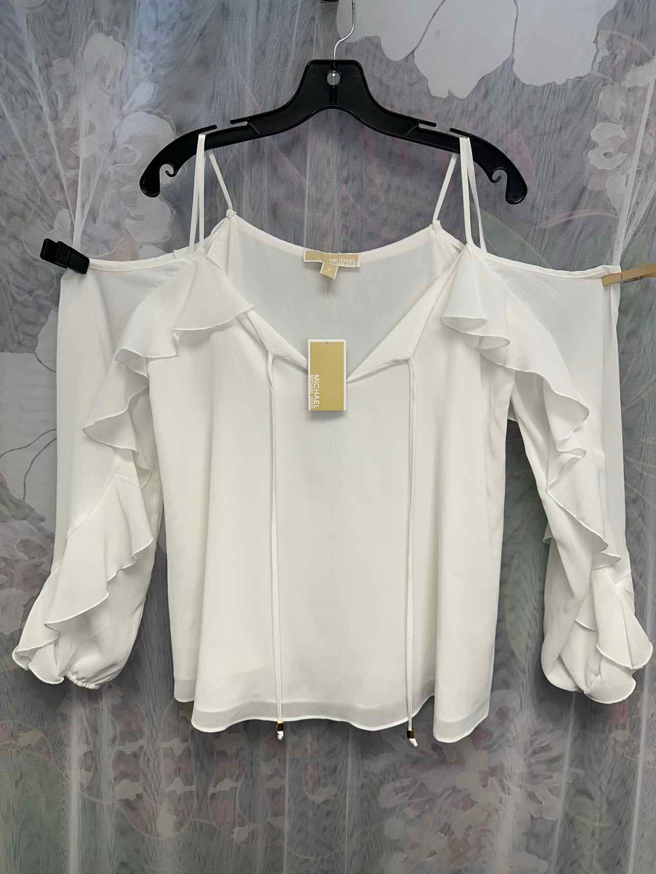 Michael Michael Kors NEW NWT Cold Shoulder Ruffle Decor Medium White Top