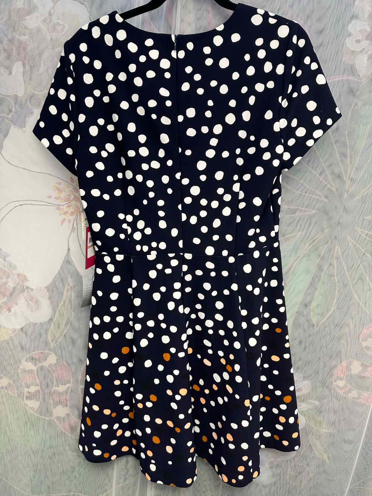 Vince Camuto NEW NWT Dot Print Pleated Short Sleeve Size 12 Navy/White Dress