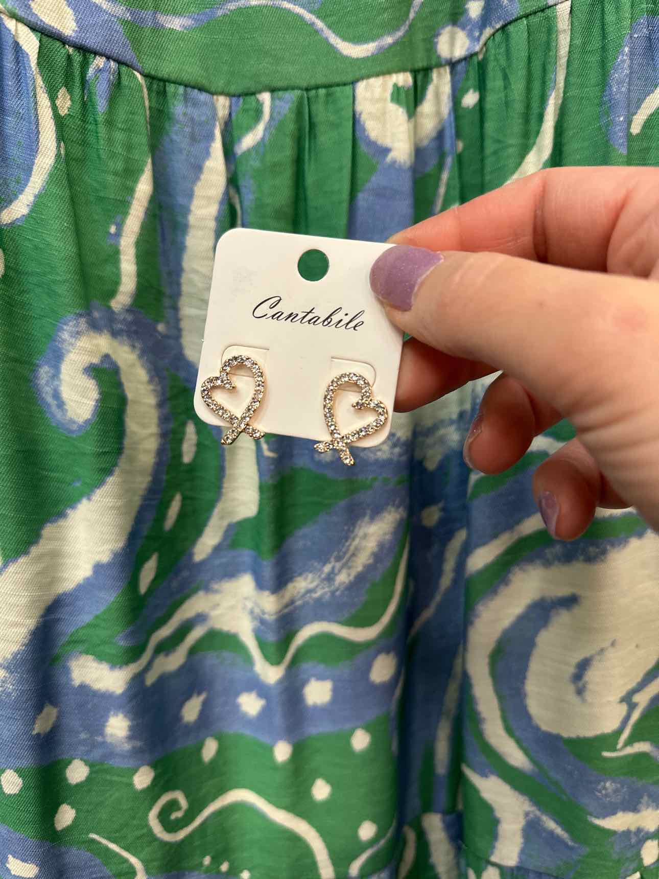 Rhinestone Heart .75" Silver-Tone Post Drop Earrings