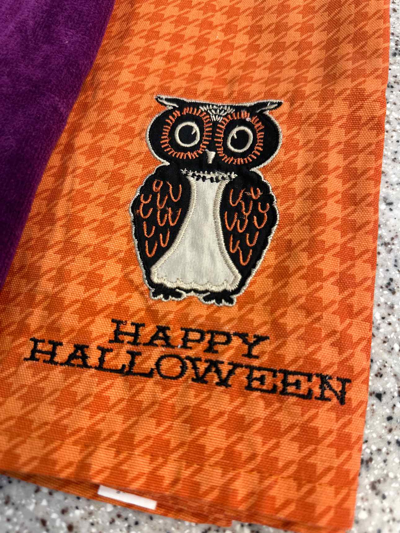 Two Halloween Kitchen Towels (black cat and owl) Home Decor