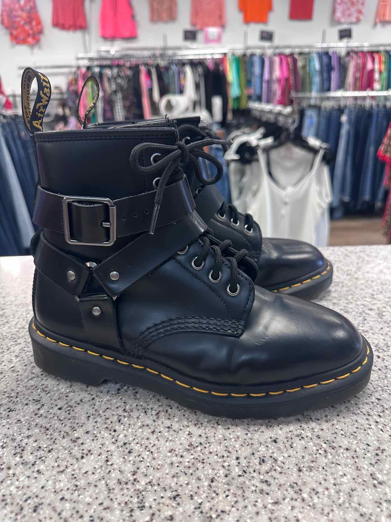 Dr. Martens Size 7 Christofor Harness Strap Black Leather Boots