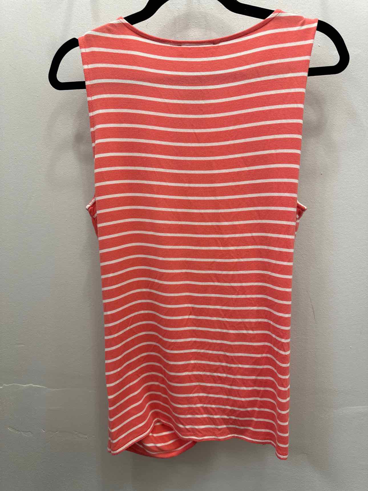 Zenana Size Large Salmon and White Sleeveless Striped Twist Front Knit Tank Top