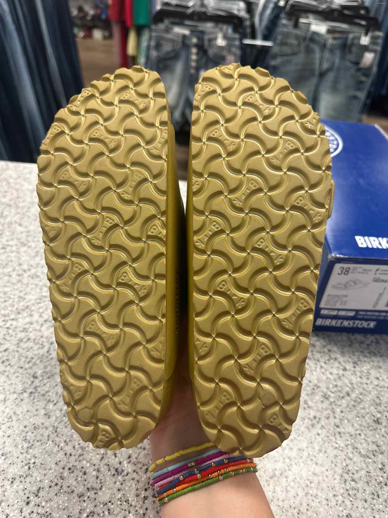 Birkenstock Size 38 Arizona EVA Glamour Gold Waterproof Sandals NEW