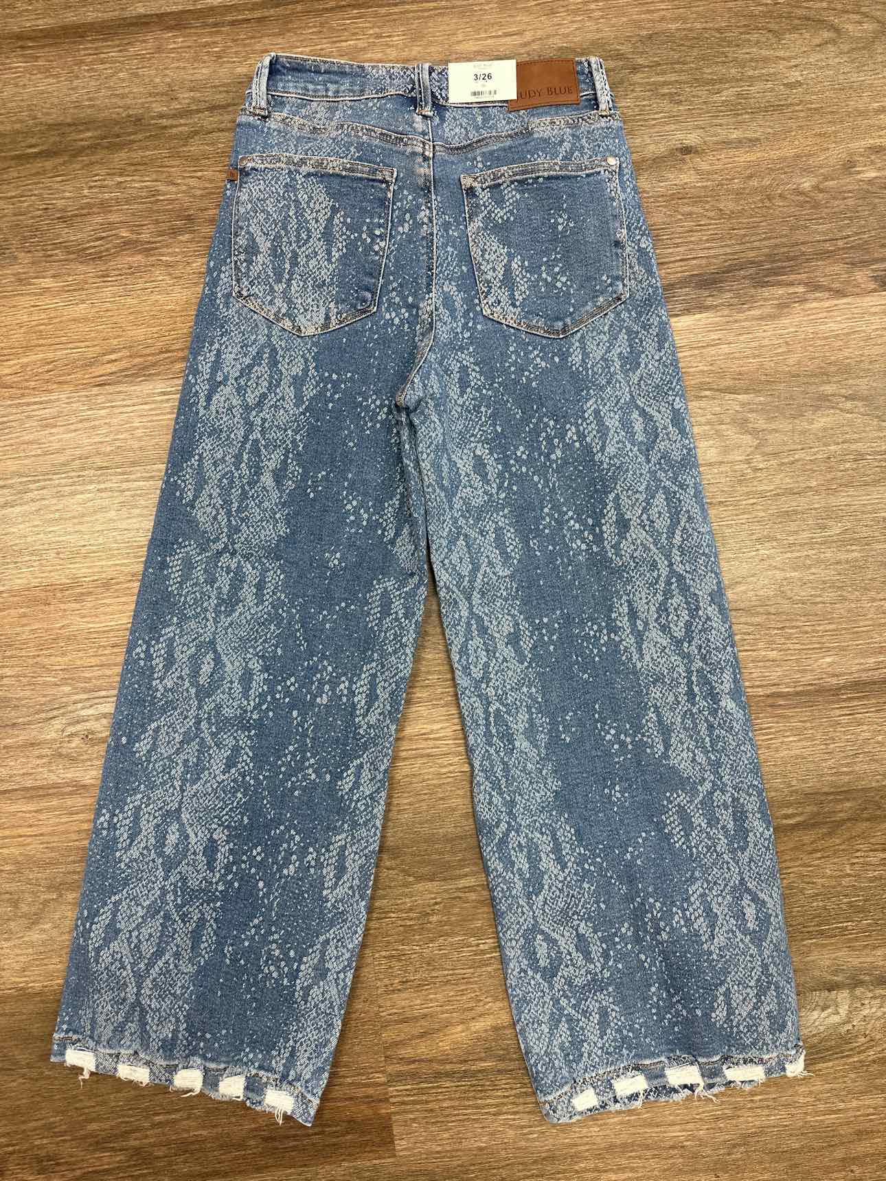 Judy Blue High Waist Ankle Wide Snakeskin Print Jeans