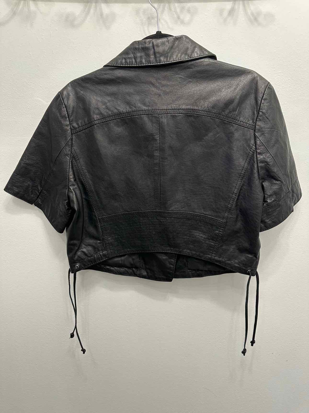 The Limited 100% Leather Short Sleeve Crop Zip Up Size Large Black Jacket