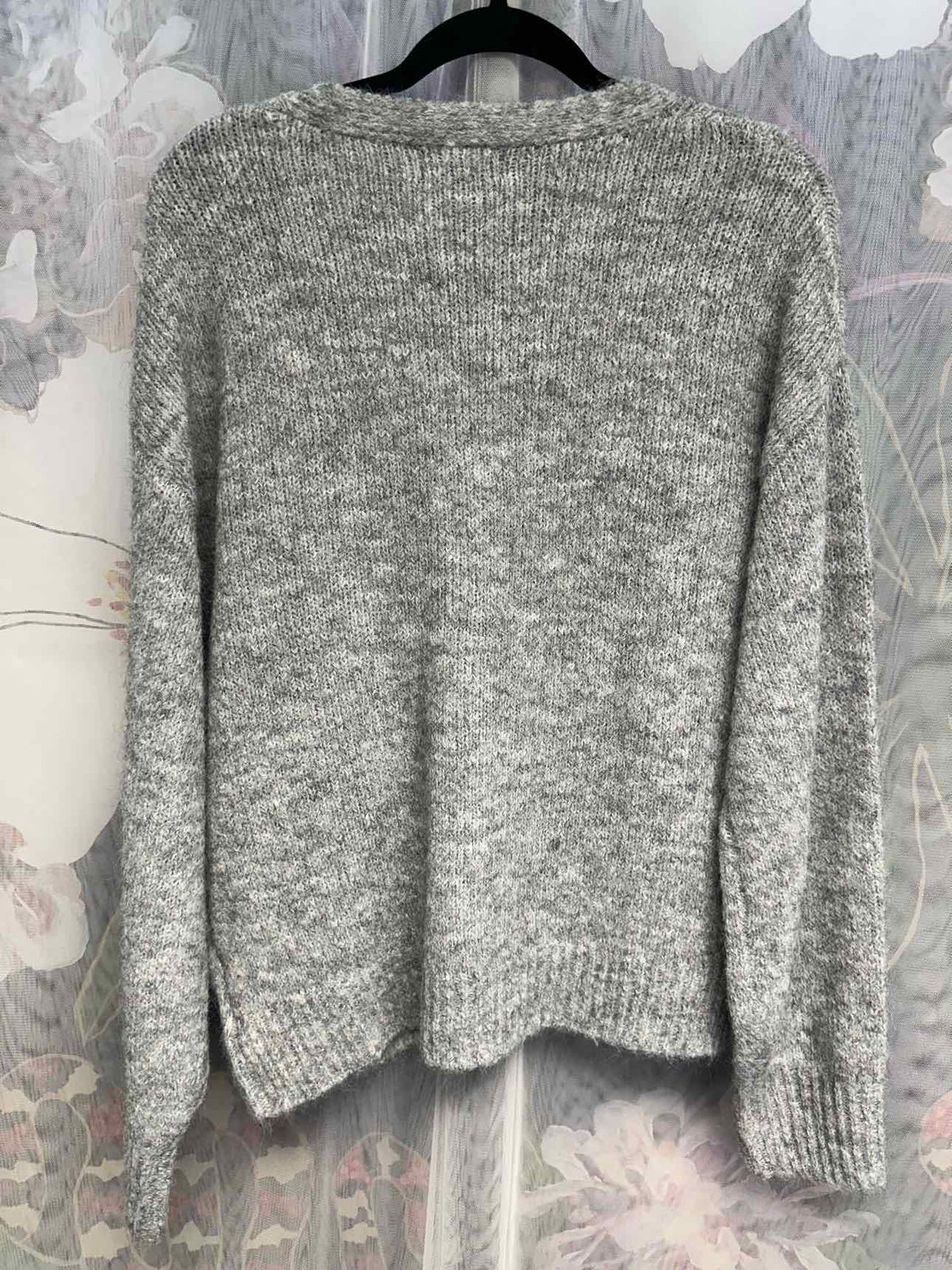 S. Christina NWT NEW 100% Cashmere Floral Button Down Size L/XL Grey Cardigan