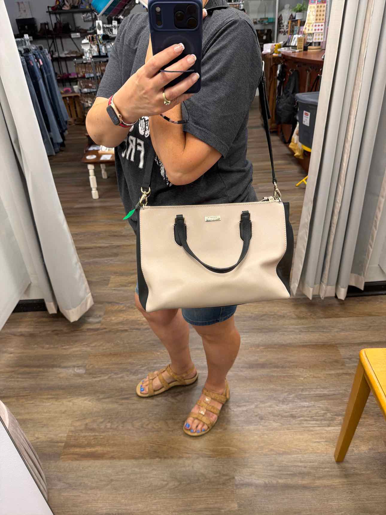 Kate Spade Leighann Laurel Way Leather 2-way Tan and Black Satchel Handbags